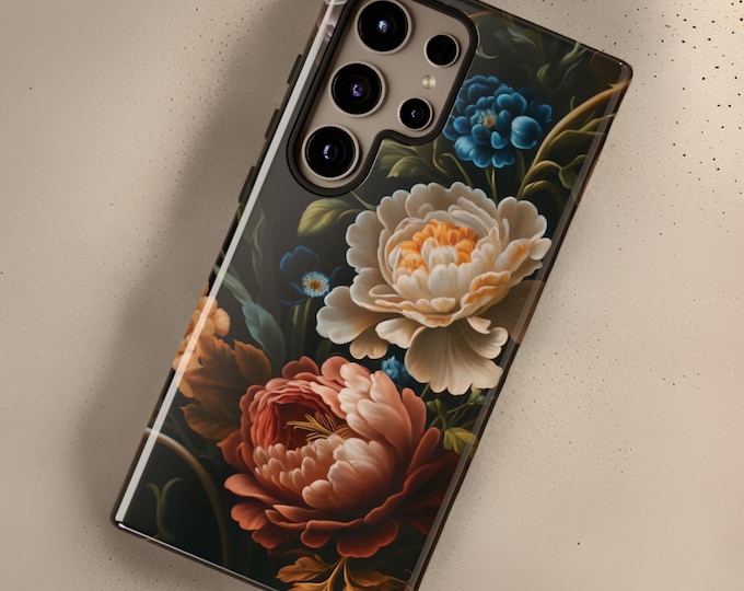 Dark Floral Academia  iPhone case - MagSafe compatible case  - 13 14 15 16 Pro Max Plus Pro | Samsung S24 S23 S22 Plus Ultra, Goth gifts