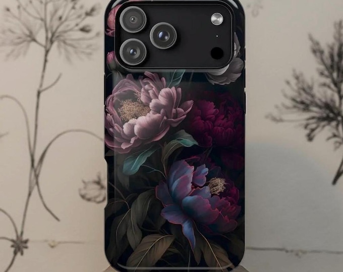 Dark Floral MagSafe iPhone Case: Victorian Gothic Botanical Peony