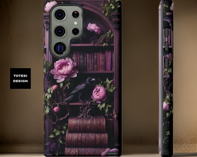 Goth dark academia books floral purple ravens Samsung Galaxy phone cases  | sturdy dual layer | glossy matte | S24 S23 S22 S21  Plus ultra