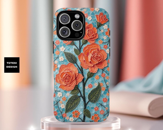Tough Cases, Unique Rose Flower Aesthetic Phone Case, Samsung Galaxy S25 S24 S23, iPhone 16 15 14 13 12, Whimsical Cute Artsy, Art Phone