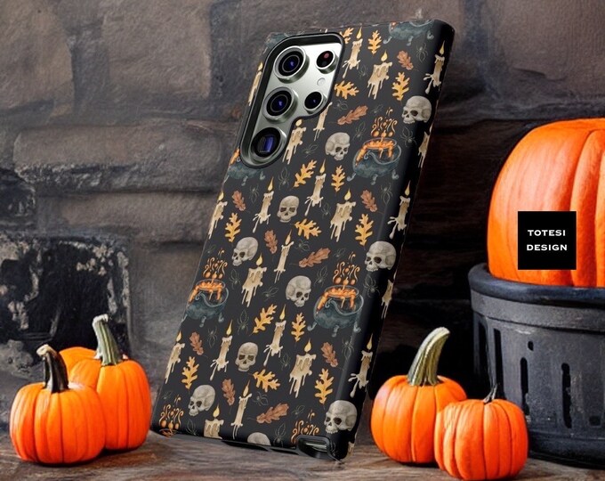 Black Halloween Party, Gothic Samsung case - cute, witchy, skulls, scary, pumpkin  - fun - Samsung Galaxy S21,S22, S23 S24 Plus, Ultra