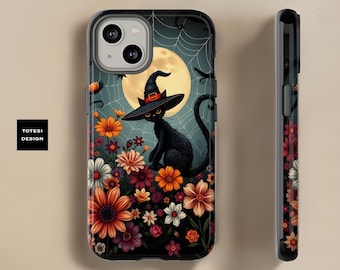 iPhone Case Halloween whimsical Cute Black Cat witchy magic goth  16 15 14 13 12 11 Pro Max Plus Mini Matte Glossy Gift for daughter