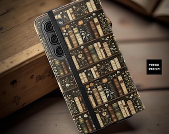 Botanical Bookcase Phone Case: Faux Leather Flip Folio Cover