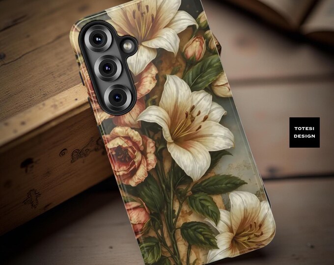 Phone Cases, Vintage Floral iPhone 17 16 15 Samsung Art Nouveau - wireless flat charging