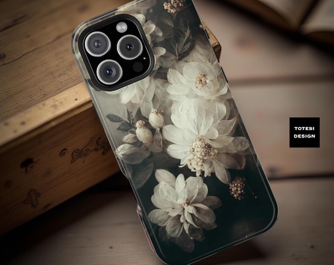 Dark Floral iPhone Case: MagSafe Compatible, Dual Layer Tough Case