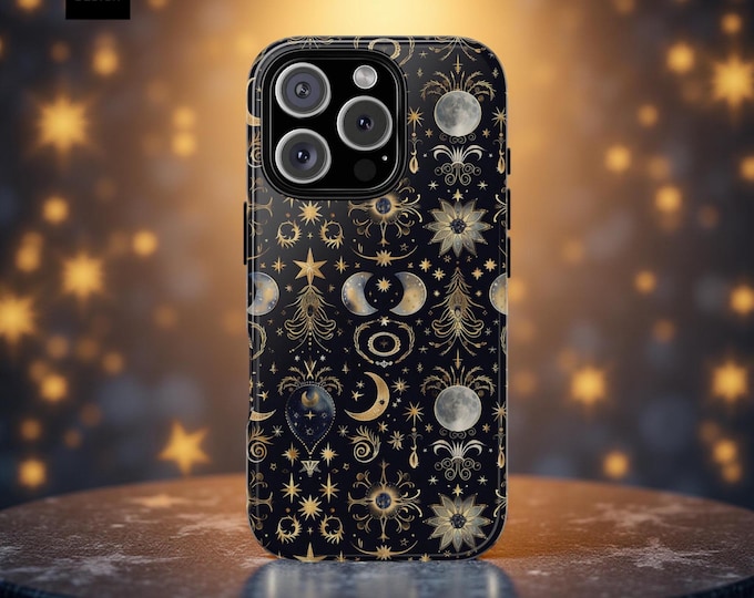 Celestial Moon Stars Phone Case: Galaxy S24 S23 S25, iPhone 16 15 14
