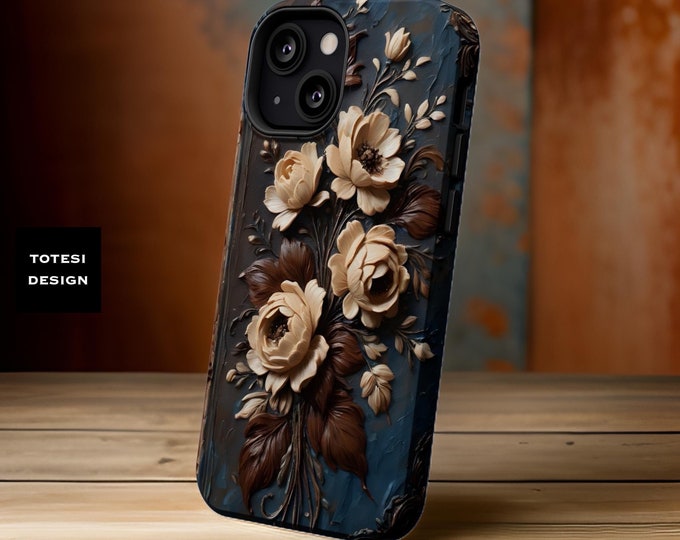 MagSafe Compatible Rustic dark floral art aesthetic iPhone Tough Case - iPhone tough case 13 14 15 Pro Max Plus Mini | Glossy or Matte