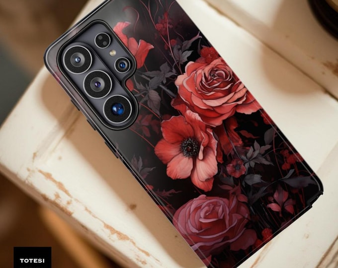 Gothic Red Floral Phone Case: Victorian Academia Design