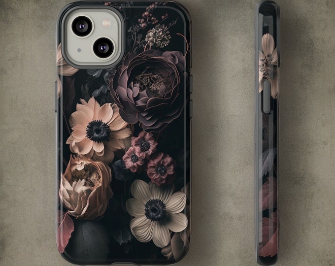 Dark Floral Academia, Samsung Galaxy Tough Case S23 S22 S21 Ultra Plus| ornamental Victorian Gothic Black | Glossy Matte