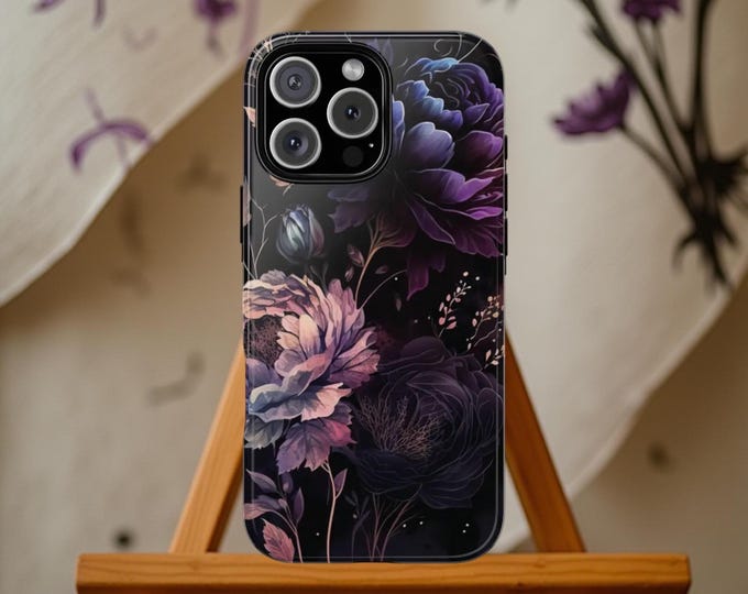 Purple Dark Floral Tough Phone Case: Gothic Academia Style