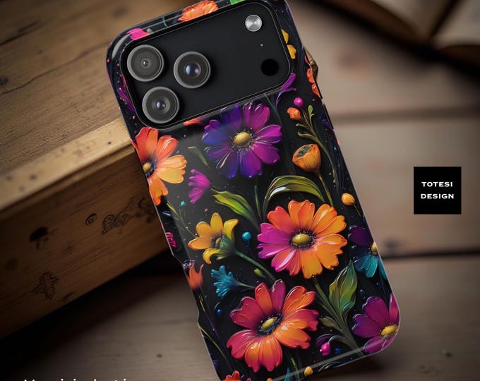 Black Colorful Neon Floral iPhone 16 17 Air Pro Max MagSafe Tough Case