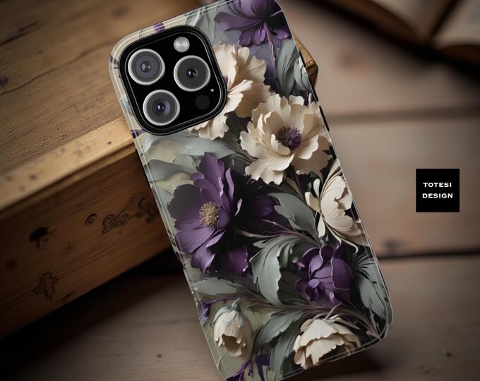 Sage Green Purple Chic Unique Floral Art Aesthetic | Samsung Galaxy Tough Case iPhone 17 16 15 | Glossy Matte