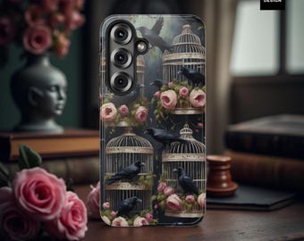Ravens Gothic Victorian floral aesthetic  Samsung Galaxy Phone Case S25 S24 S23 S22 S21 Matte or Glossy Wireless Charge when flat