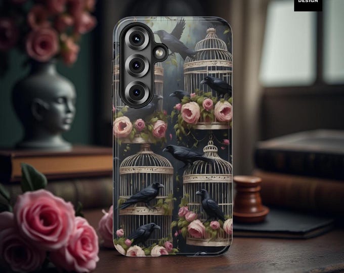 Ravens Gothic Victorian floral aesthetic  Samsung Galaxy Phone Case S25 S24 S23 S22 S21 Matte or Glossy Wireless Charge when flat