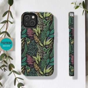 Spring Leafy Green Botanical, ferns, foliage, forest, nature inspired glossy iPhone tough case - 11, 12, 13, 14, Pro, Pro Max, Plus, Mini