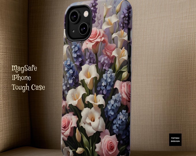 Boho Chic Artsy Pastel Floral magnetic  Compatible iPhone Dual Layer Sturdy Tough Phone Case 13 14 15 16 Pro Max Plus Mini | Birthday Gift