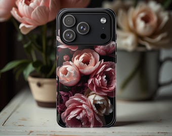 Peony Floral Phone Case for iPhone & Galaxy Elegant Blush Pink Rose Unique Art