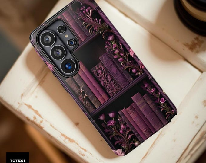 Goth Floral Bookshelf Samsung S26 S25 Plus Ultra Phone Case: Dark Academia Bookworm Gift