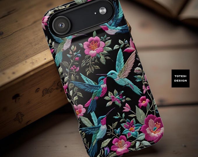 Hummingbird Dark Floral Magnetic  iPhone 17 16 15 14 13  Case: Vintage Style, MagSafe