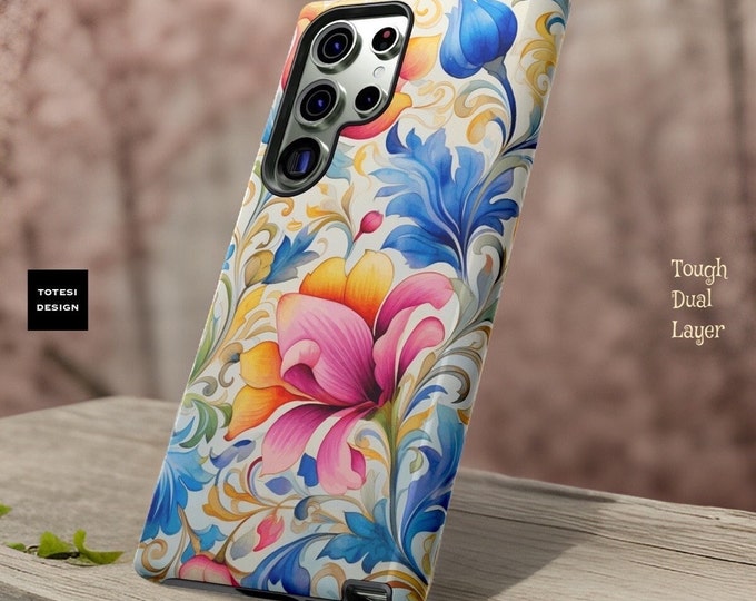 Colorful ornamental cute swirly floral tough phone cases |Samsung S21, S22, Plus, Ultra| iPhone 15, 14 13 12 Pro Max Plus  |Glossy Matte