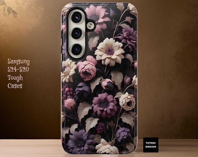 Purple Moody Dark Floral Goth Art Aesthetic Samsung Galaxy tough case S24 S23 S22 S21 S20 Plus, Ultra Matte or Glossy