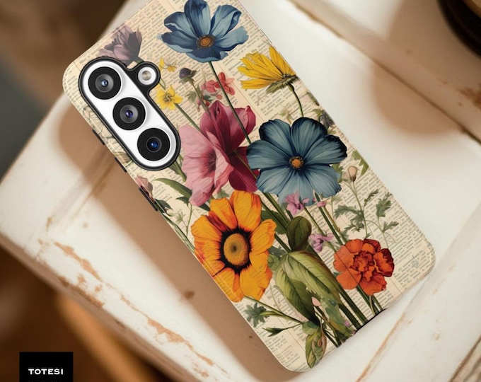 Vintage Floral Art Tough Phone Case: Dual Layer Protection