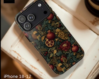 Victorian Pomegranate & Grape Pattern phone case | Botanical Fruit Floral