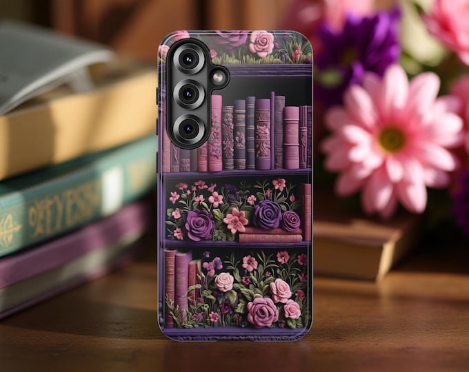 Goth dark academia books floral bookish book nerd iPhone  Samsung, Google, books phone case, 16 15 14 13 12 11 S25 S24 S23 |Gift book worm