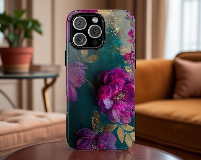 Turquoise Purple Pink dark floral fine art Samsung tough cases | S25 S24 S23 S22 S21 Plus Ultra |iphone 16 15 13 12 Glossy Matte