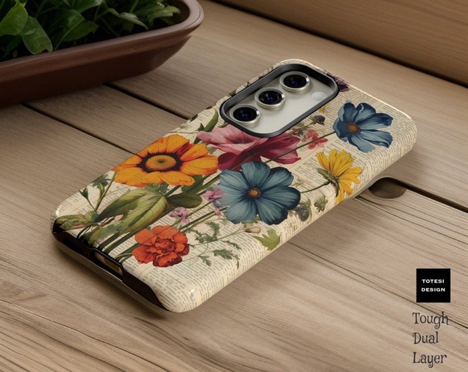 Spring cute pretty vintage floral art aesthetic tough phone cases |Samsung S21, S22, 23,  Plus, Ultra |Glossy Matte