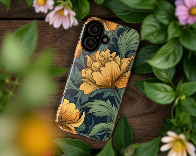 Green Nature Phone Case, Vintage Botanical Tough Protective Cover, Gift for Birthday, iPhone Samsung Google, Bold Green Yellow