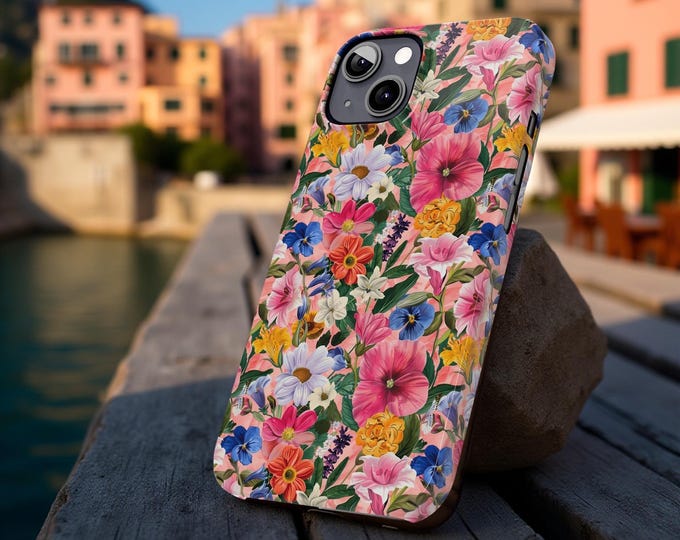 Pink pretty Slim iPhone Cases - retro Flowers Boho Cute, Floral Phone Covers, 16 15 14 13 12 11 Pro Max Plus