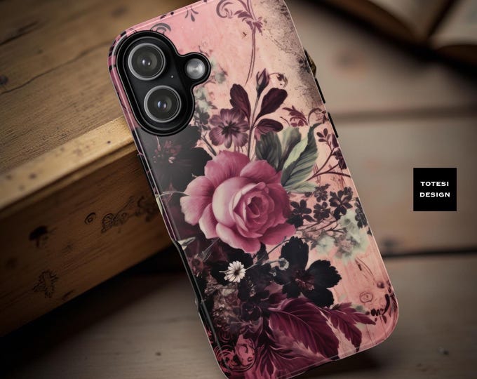 Grunge Floral Tough Phone Case: Moody Pink iPhone & Samsung