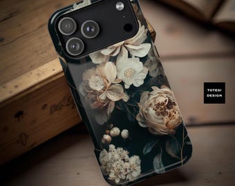 Dark Floral Academia iPhone Case – Vintage Boho Magnetic Tough Case