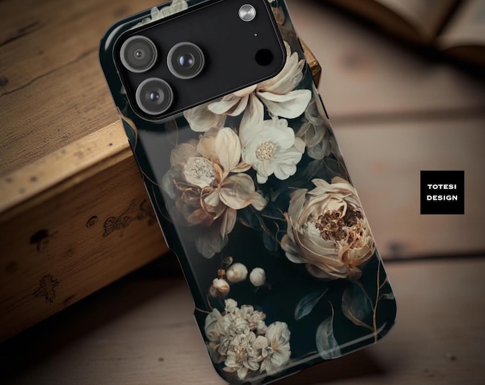 Dark Creamy Floral Art aesthetic iPhone magnetic case - 13 14 15 16 17Pro Max Plus Air | Vintage Cute whimsical boho