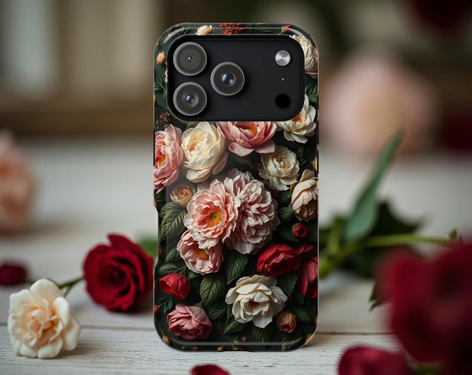 Magnetic Moody Floral Art  iPhone Case 17 16 15 14 : Gothic Design Impact resistant