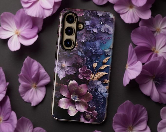 Dark Violet Floral Samsung Galaxy iPhone Google Pixel Purple Tough Case S25 S24 S23 | Abstract floral Art