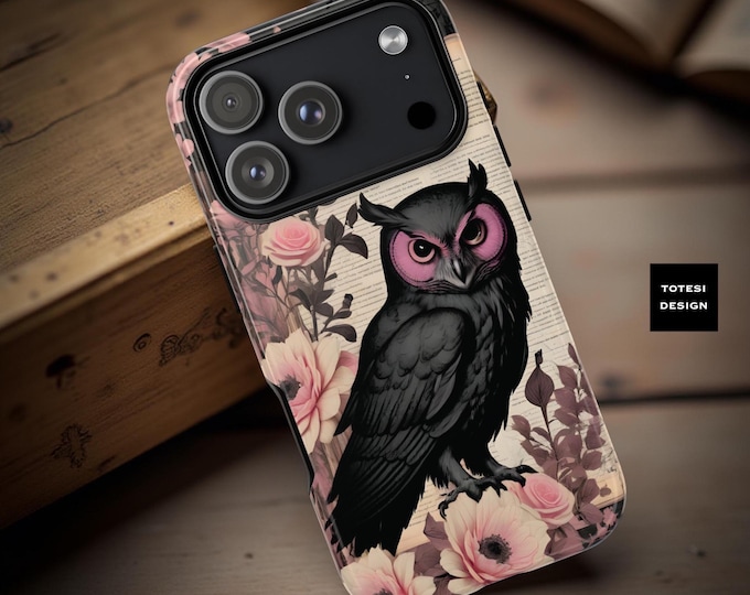 Gothic Floral Owl Phone Case: Dark Academia Book Lover Gift
