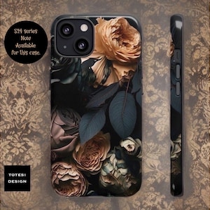 Dark Floral Academia, iPhone Tough Case 11, 12,13,14 15 Pro Max Plus Samsung Galaxy| ornamental Victorian Gothic floral,Glossy or Matte