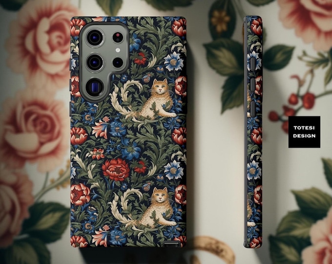 Garden Floral Cats Samsung Phone Tough Cases S25 S24 S23 S22 Plus, Ultra |  iPhone covers 16 15 14 13 12 11 Pro Max Plus | Matte or Glossy
