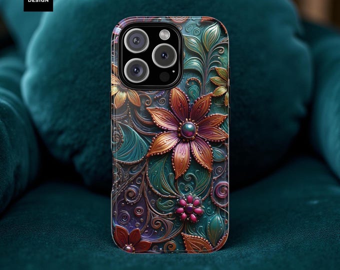 Phone Case - Bohemian Teal Unique Art Aesthetic - Tough iPhone, Samsung Galaxy, Google Pixel Covers, Protective Phone Cover, Artistic Phone