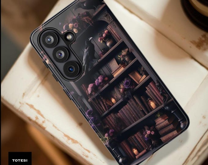 Ravens bookcase Gothic Dark fantasy, dual layer tough phone case