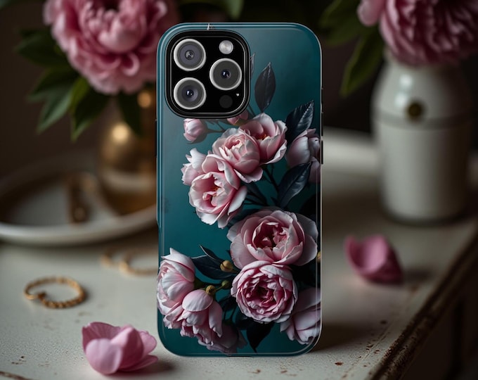 Teal Rococo Floral iPhone & Samsung Case: Pink Rose Design