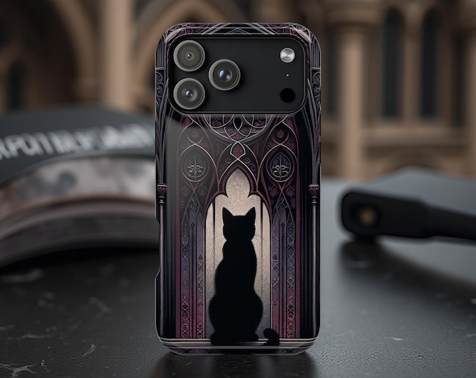 Gothic Black Cat iPhone MagSafe Case: Dark Academia Dual Layer