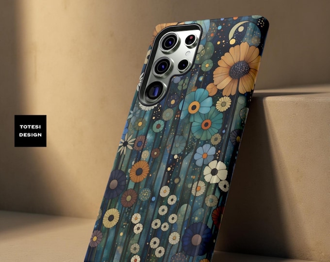 Tough Cases, Retro Dark Floral Phone Cover, Vintage Flower Pattern, Protective Cellphone Case, Floral Print Phone Shell, Trendy Floral