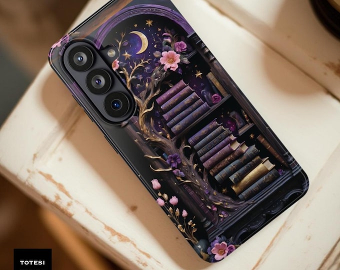 Witchy Bookshelf magnetic Samsung S26 iPhone MagSafe Case: Celestial Fantasy Reader Gift