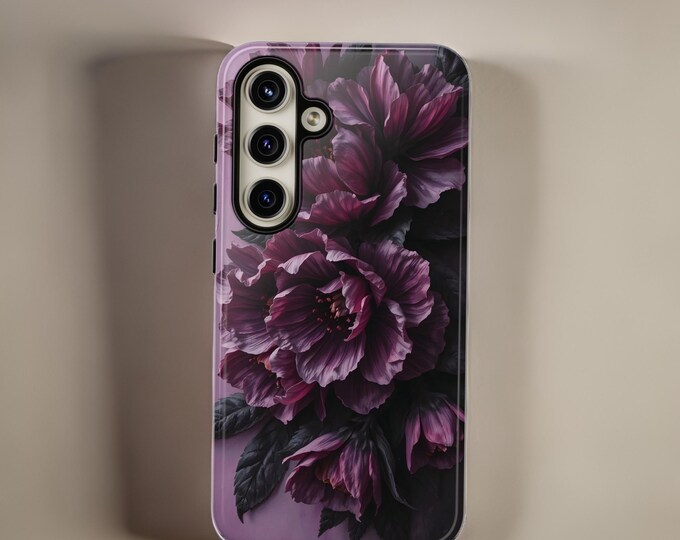 Purple Dark Floral Academia, Samsung Galaxy  tough phone cases S21, S22, S23 Plus, Ultra|iphone 16 15 14 13 12 11 Pro Max Plus Glossy Matte