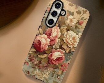 Vintage pastel pretty floral art tough phone case| iPhone 16 15 14 13 12 Pro Max, Pro, Plus, Mini | Samsung S24 S23 S22 Glossy or Matte