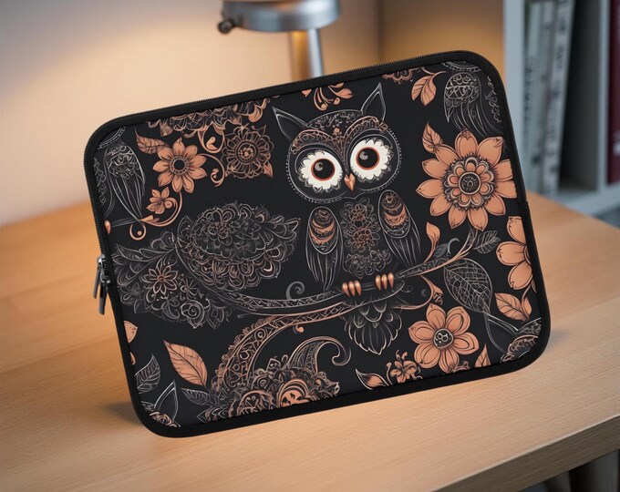 Goth Owl Floral Laptop Sleeves - Stylish and Protective Case, Perfect for owl Lovers, Gift for Birthdays, iPad Mac Case, Various Sizes