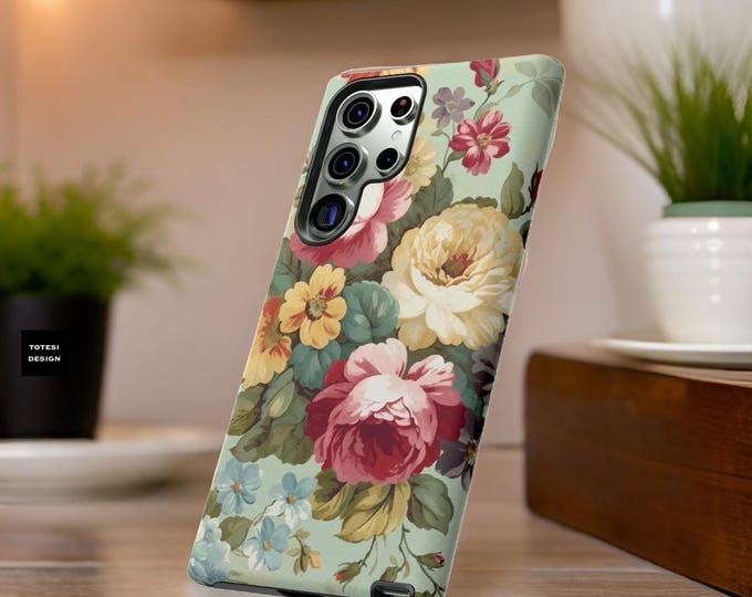 Vintage pastel floral botanical art tough iphone Samsung Google cases| iPhone 16 15 14 13 12 11 Pro Max, Pro, Plus| S24 S23 Glossy Matte